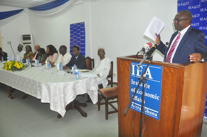 Prof Joseph Atsu Ayee (inset), Adjunct Fellow, IEA speaking during the inauguration of the Presidential Debate Committee IEA inaugurates 2016 presidential debate committee
